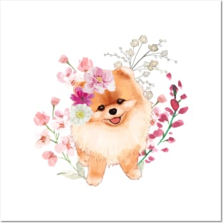 Floral Pomeranian Posters and Art